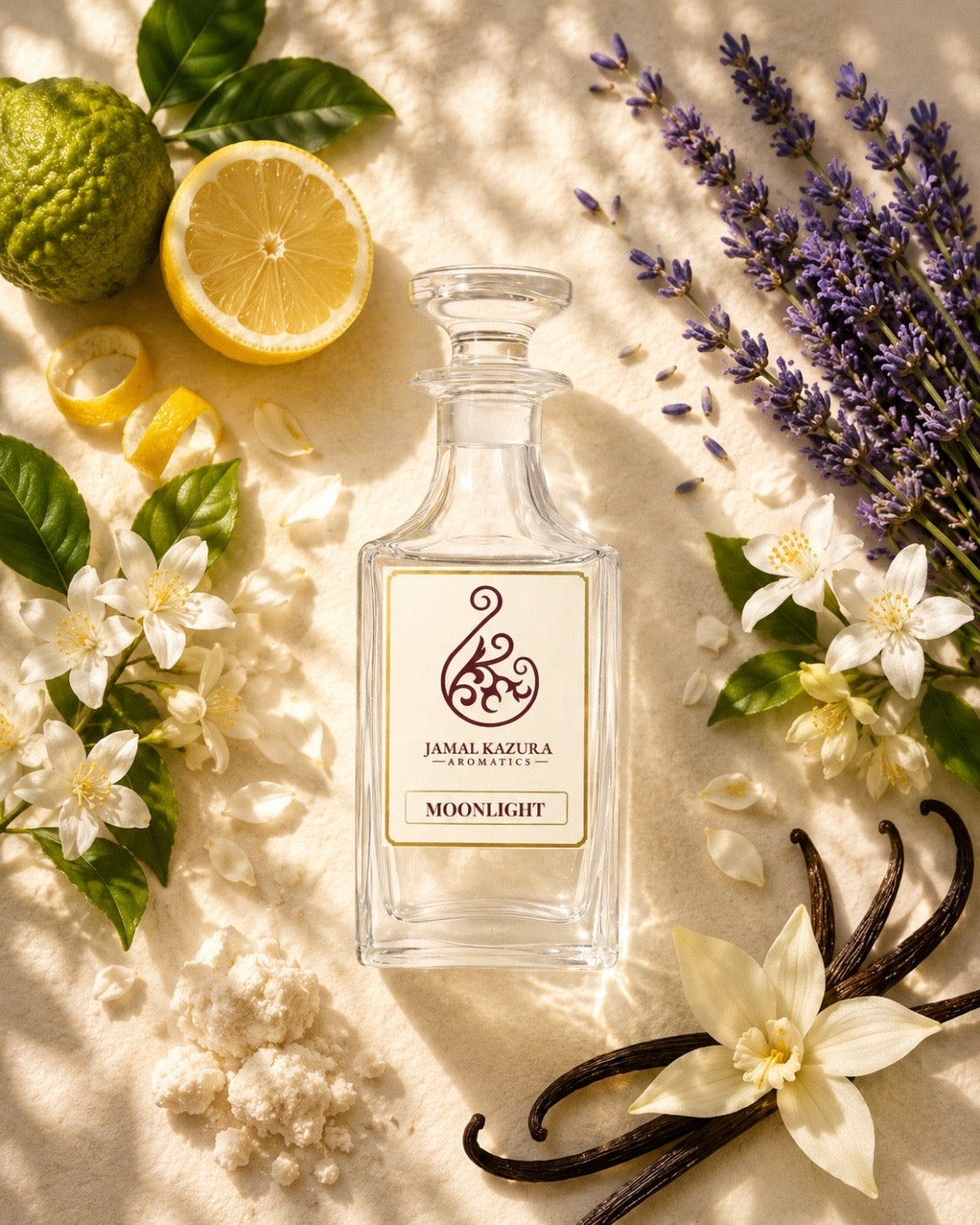 Moonlight perfume bottle with floral citrus composition